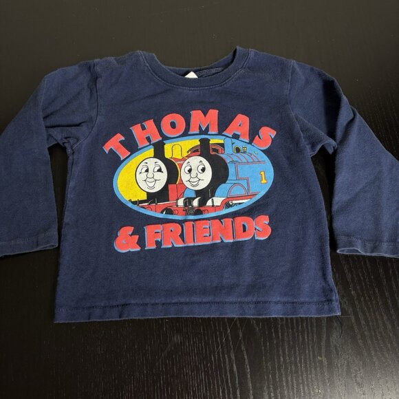Vintage 90s THOMAS & FRIENDS Toddler Boy T-Shirt Long Sleeve Navy Blue Train - Picture 1 of 6